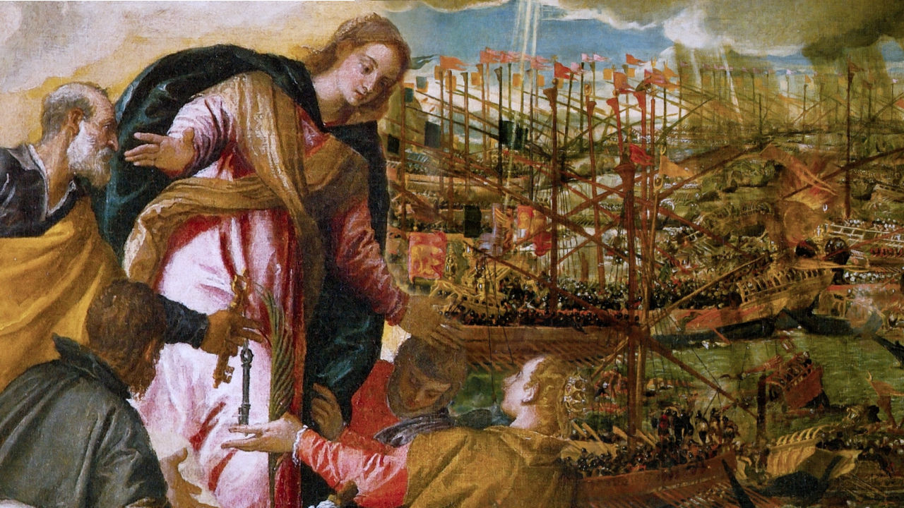 La Madonna protegge i marinai cristiani durante la battaglia di Lepanto. Dipinto di Paolo Veronese, 