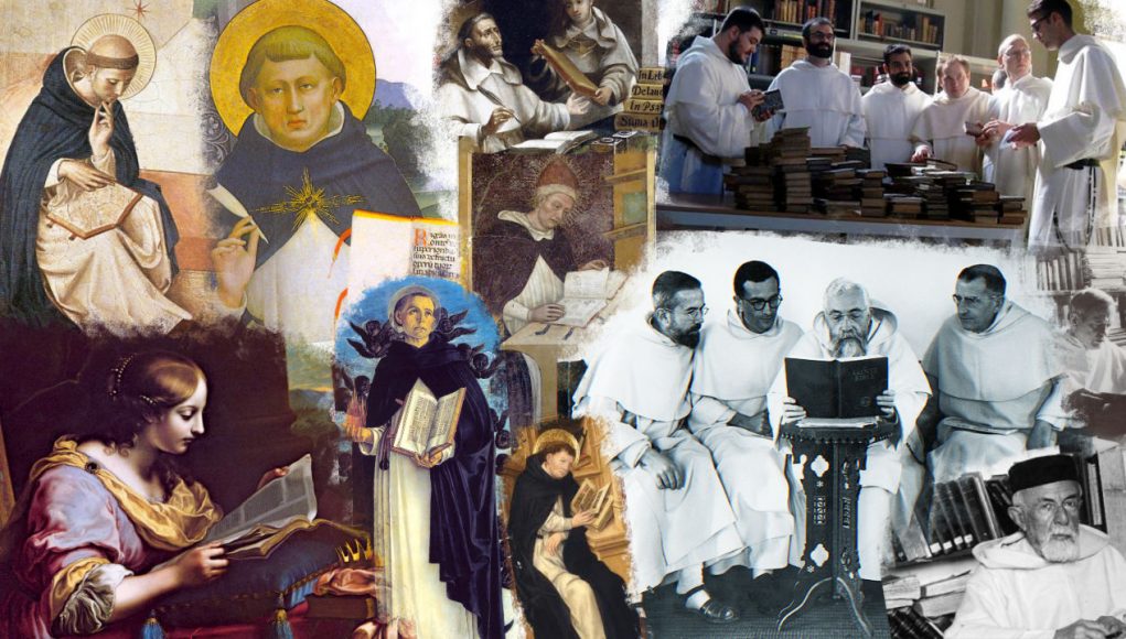 Collage di foto con domenicani che studiano la bibbia