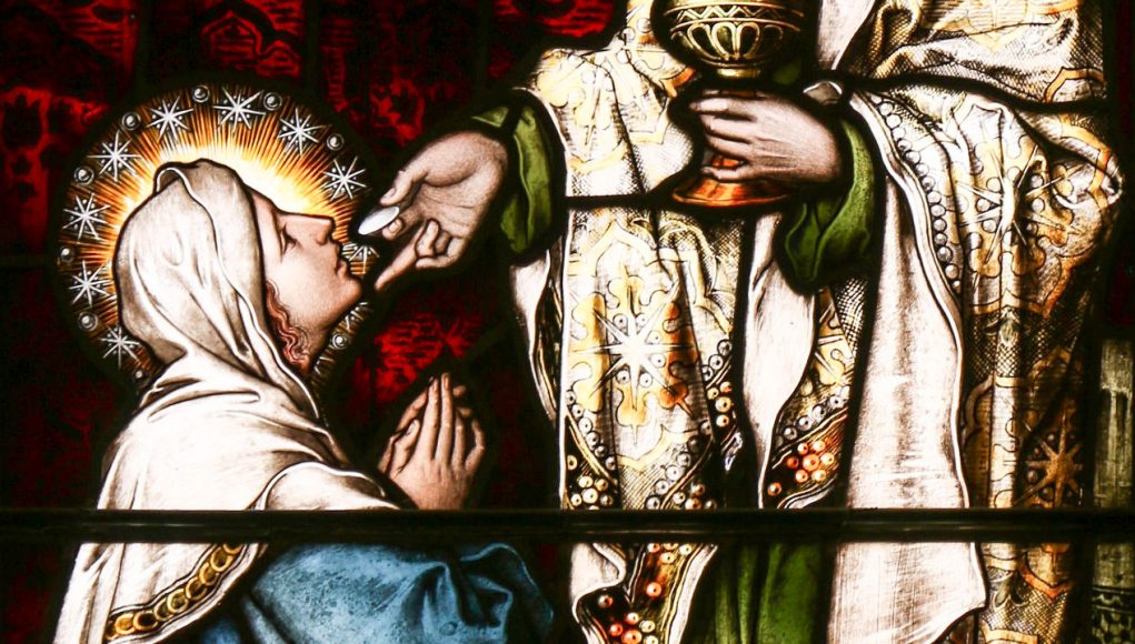Madonna riceve eucarestia da san Giovanni
