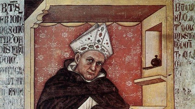 Sant'Alberto Magno in un affresco di Tommaso da Modena, Treviso, 1352.