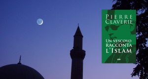 Moschea con luna e copertina "Un vescovo racconta l'Islam"