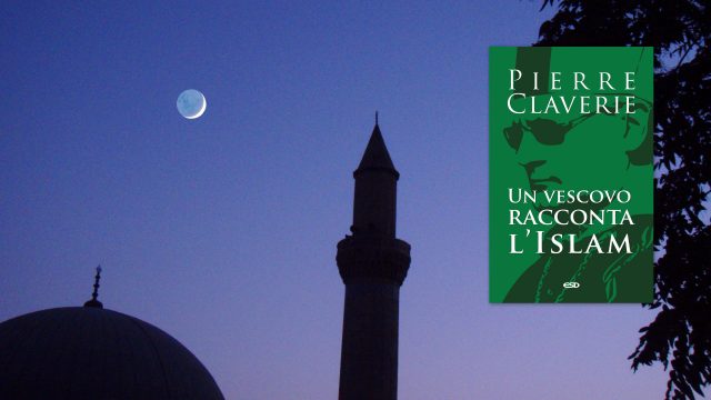 Moschea con luna e copertina "Un vescovo racconta l'Islam"