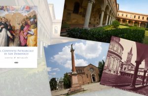 Collage di foto di san Domenico Bologna con copertina del libro sul convento san domenico bologna